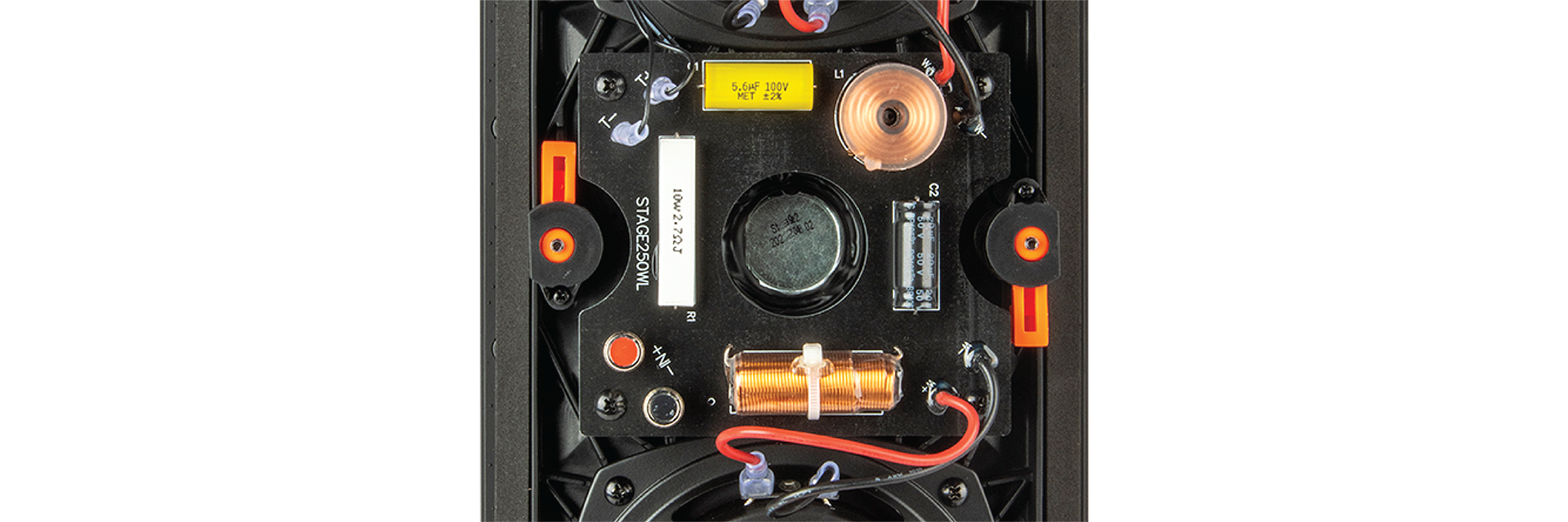 Premium air-core inductors and mylar cap capacitor crossover network components ensure that sound remains dynamic at all listening levels.